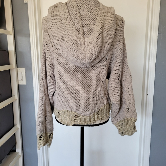 Anthropologie Moth Made in Italy Open Chunky Knit Distressed‎ Hooded Sweater  XS - Picture 4 of 8